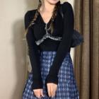 Long-sleeve Half-zip Top / Argyle Mini Skirt