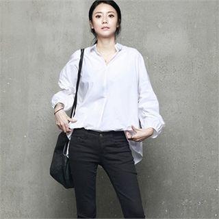 Drop-shoulder Bishop-sleeve Shirt