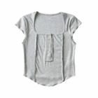 Cap-sleeve Button-up Square-neck T-shirt
