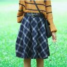 Plaid Woolen Midi Skirt