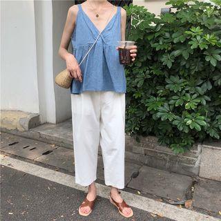 Spaghetti-strap V-neck Top / Cropped Wide-leg Pants