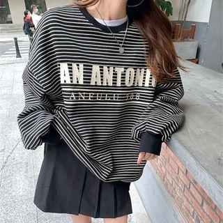 Round-neck Striped Lettering Long-sleeve Sweatshirt