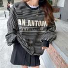 Round-neck Striped Lettering Long-sleeve Sweatshirt