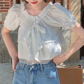 Off-shoulder Bow-accent Cropped Top White - One Size