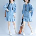 3/4-sleeve Ruffle Hem Mini Denim Dress