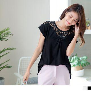 Lace Panel Cap Sleeve Top