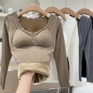 U-neck Ruffled Fleece Lined Top