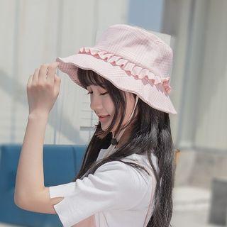 Ruffle Trim Plaid Bucket Hat