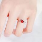 925 Sterling Silver Bead Deer Open Ring 1 Pc - Red Bead Deer Ring - One Size