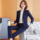 Long-sleeve Blouse / One-button Blazer / Dress Pants / Mini Pencil Skirt / Set