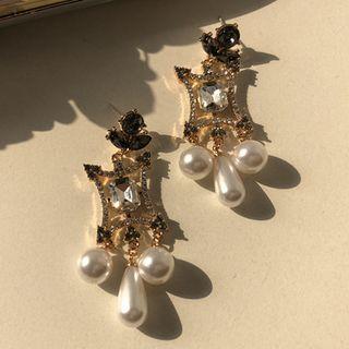 Rhinestone Faux Pearl Dangle Earring 1 Pair - Silver Needle - One Size