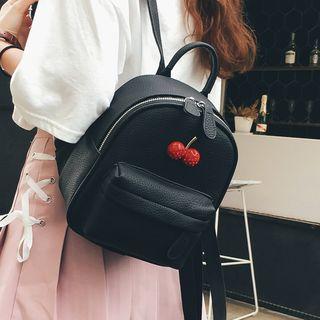Cherry Accent Faux Leather Backpack