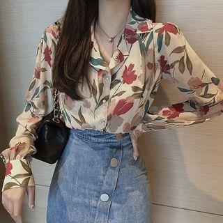 Flower Print Long-sleeve Blouse