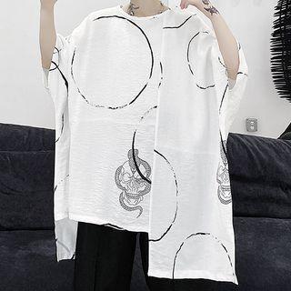Circle Print Batwing-sleeve T-shirt