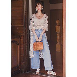 Embroidered Floral Long Robe Cardigan