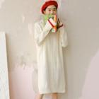 Long-sleeve Cable Knit Dress White - One Size