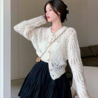 Faux Pearl Pointelle Cardigan / Mini A-line Skirt
