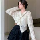 Faux Pearl Pointelle Cardigan / Mini A-line Skirt