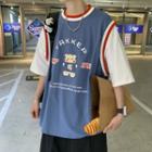 Bear Printed Mock Two-piece Short Sleeve T-shirt