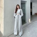 V-neck Cropped Sweatshirt / Drawstring Wide Leg Pants