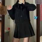 Woolen Button-up Jacket / Mini A-line Skirt