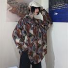 Geometric Patterned Button-down Long-sleeve Shirt As Shown In Figure - One Size