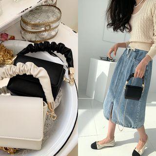 Ruffle-handle Flap Hand Bag With Strap