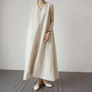 V-neck Sleeveless Maxi Shift Dress As Shown In Figure - One Size