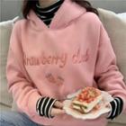 Letter Fruit Embroidered Striped Panel Hoodie