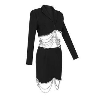 Set: Rhinestone Cropped Blazer + Mini Skirt