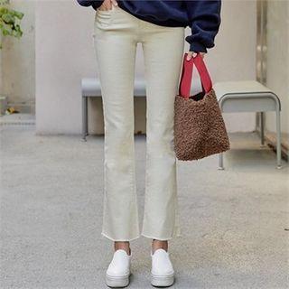 Fray-hem Napped Boot-cut Pants