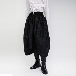 Jacquard Midi A-line Skirt With Suspender Black - One Size
