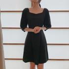 Square-neck A-line Dress Black - One Size