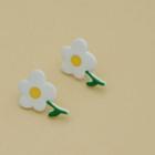 Floral Ear Stud 1 Pair - Silver Needle Earring - Flower - White - One Size