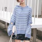 Striped Cut-out Hooded Sweater