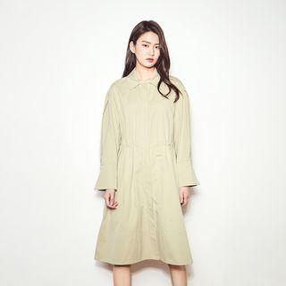 Puff-sleeve Drawstring-waist Shirtdress