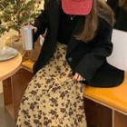 Plain Blazer / Floral Print Midi Skirt