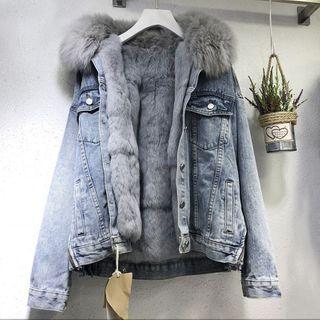 Fluffy Hooded Denim Jacket