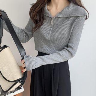 Collared Ribbed Polo Knit Top