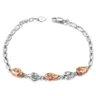 14k Rose And White Gold Two-tone Leaf Teardrop Women Link Bracelet (6.5)