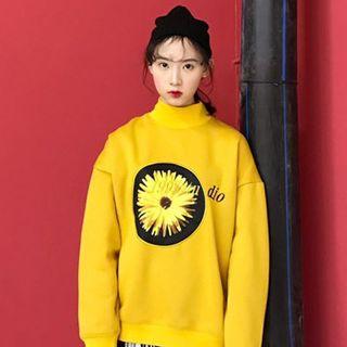 Floral Print Mock-neck Long-sleeve Sweatshirt