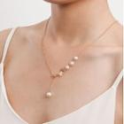Butterfly Faux Pearl Necklace 1pc - Gold & White - One Size