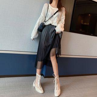 Mock Two-piece Mesh A-line Skirt