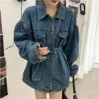 Oversized Denim Jacket With Sash As Shown In Figure - One Size