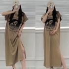 Short-sleeve Graphic Print Midi T-shirt Dress