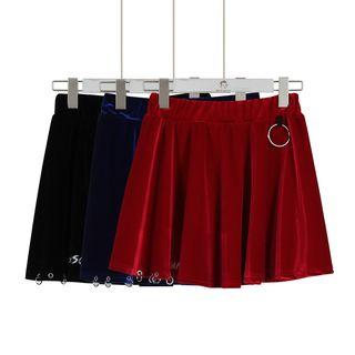 Hoop-detail Velvet A-line Skirt