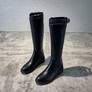 Faux Leather Buckled Zip-up Tall Boots