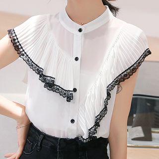 Cap-sleeve Lace Trim Chiffon Blouse