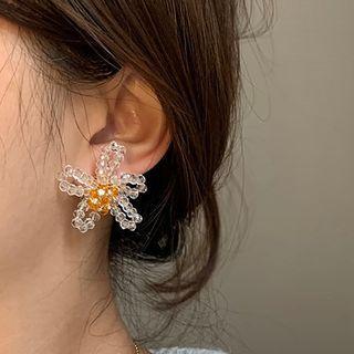 Flower Faux Crystal Earring 1 Pair - Stud Earrings - Orange & Transparent - One Size