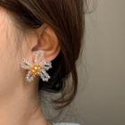 Flower Faux Crystal Earring 1 Pair - Stud Earrings - Orange & Transparent - One Size
